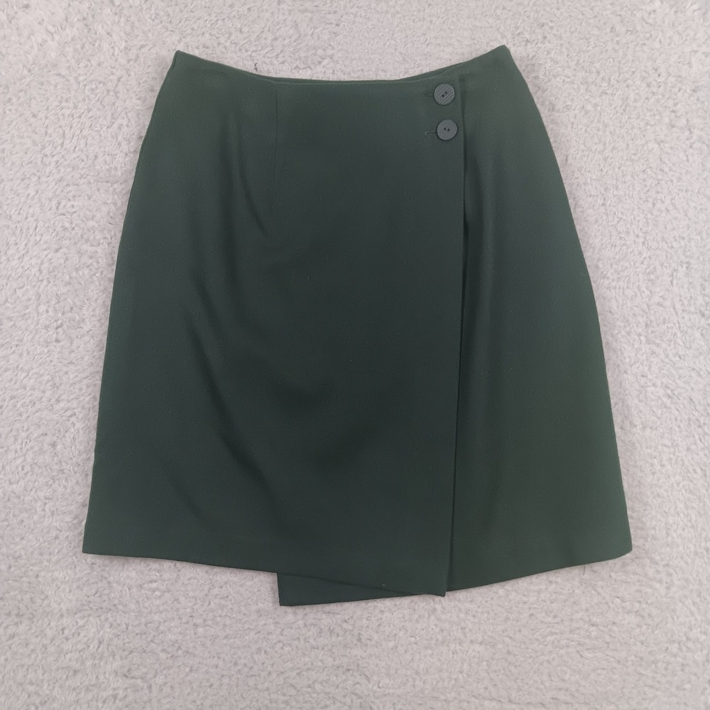 NYCC Skirt 8 Women 8 Green Wool Faux Wrap Button‎ Detail Mini